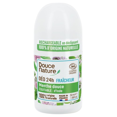 Douce Nature Déodorant à Bille Rechargeable Menthe Douce d'Inde Equitable 50ml