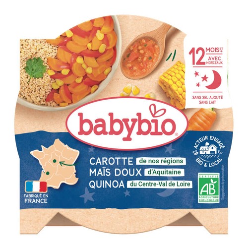 Babybio Fondue de carotte, maïs et quinoa, dès 12 mois, Bio 230g