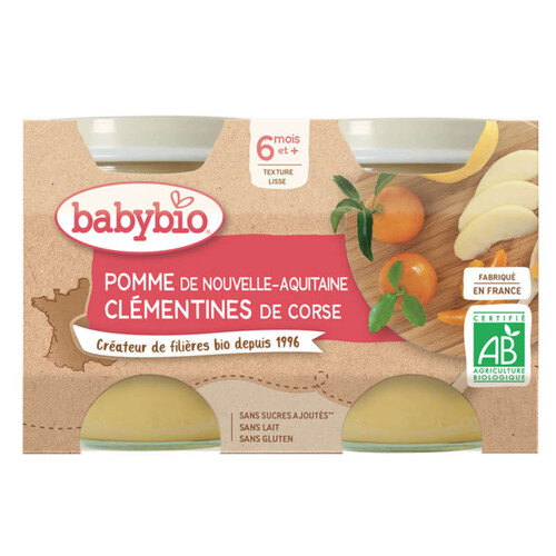 Baby Bio Pomme de Nouvelle Aquitaine Clémentines de Corse 6mois et + 2*130g