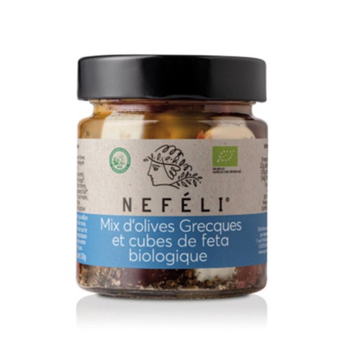 Neféli Mix Olives Grecques et Cubes Feta de Biologiques 185g