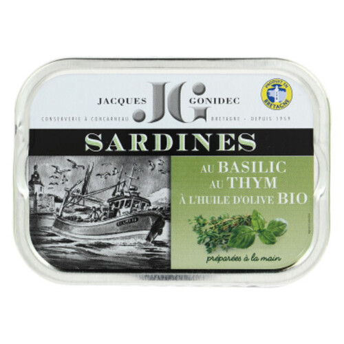 Jacques Gonidec Sardines au Basilic Thym & Huile d'Olive 175g