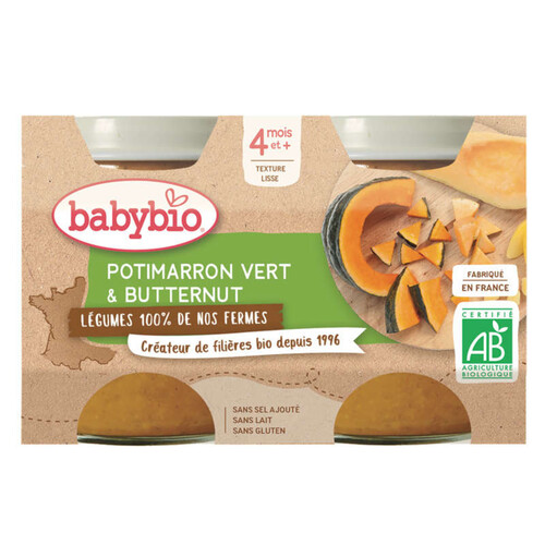 Babybio Potimarron Vert et Butternut dès 4 mois Bio 2 x 130g
