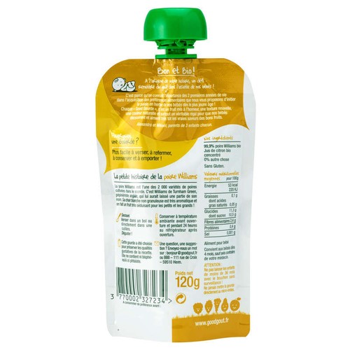 Good Goût Compote Poire Williams dès 4 Mois Bio 120g