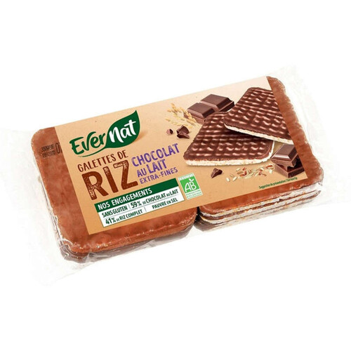 Evernat Galettes de Riz Extra Fines Chocolat au Lait Bio 90g