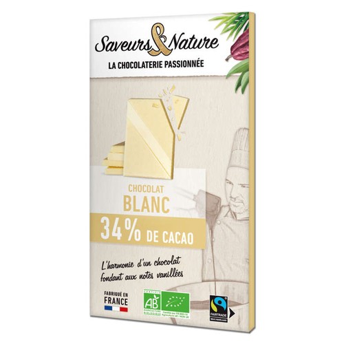 Saveurs & Nature Chocolat Blanc 34% Cacao Bio 80g