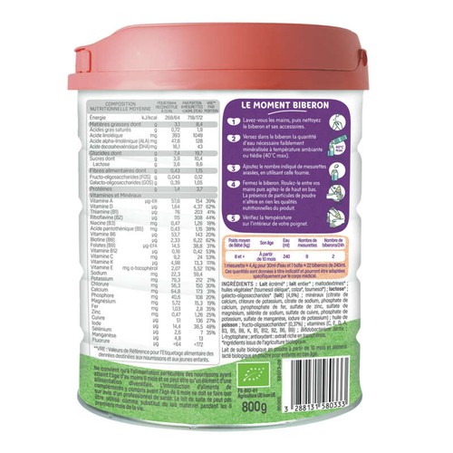 Babybio Optima Croissance 3 Lait en poudre de 10 mois à 3 ans 800g