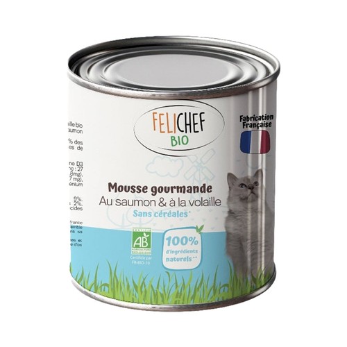 FeliChef Bio Mousse Gourmande de Saumon & Volaille pour Chat 400g