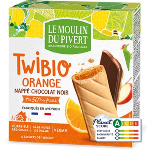 Moulin du Pivert Twibio Biscuit Orange Nappé Chocolat Noir Bio Vegan 150G