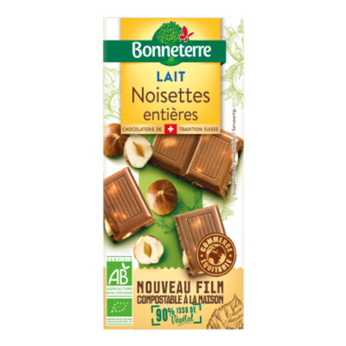 Bonneterre Chocolat au Lait Noisettes Entières Bio 100g