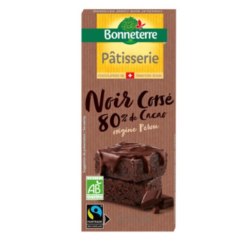 Bonneterre Tablette de Chocolat Noir Corsé 80% de Cacao 180g