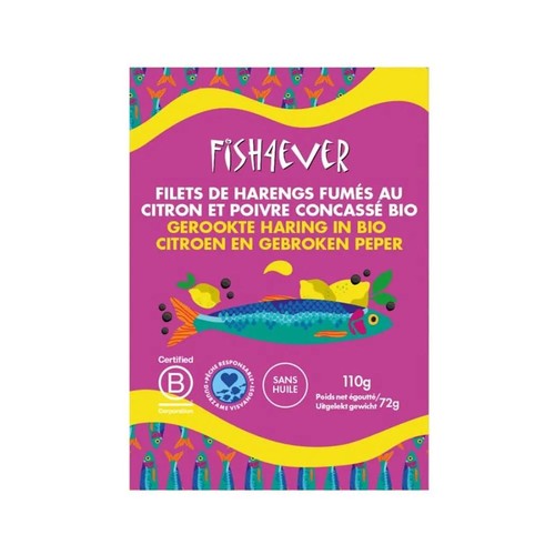 Fish4ever Filets d Harengs fumés au citron & Poivre concassé bio 110g