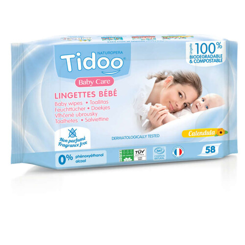 Tidoo Baby Care Lingettes Bébé Sans Parfum au Calendula x58