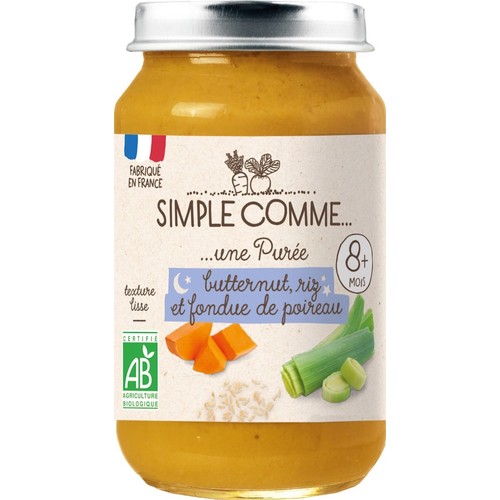 Simple Comme...Purée Butternut Riz et Fondue de Poireau Dès 8 Mois 200g