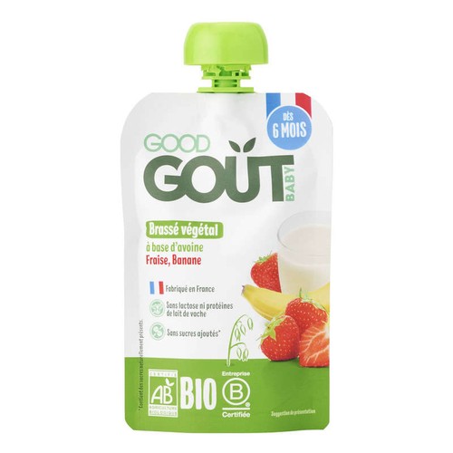 Good Goût Gourde Brassé Végétal Avoine, Fraise Et Banane 6M Bio 90g