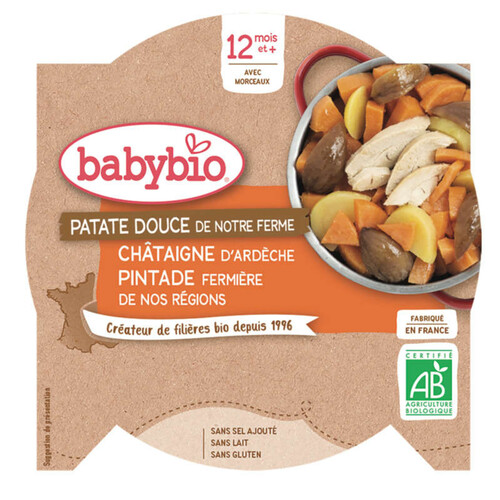 Babybio Assiette Patate Douce, Châtaigne Et Pintade 12M 230g Bio