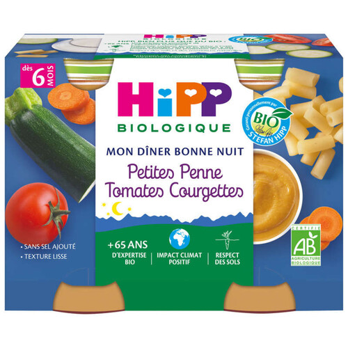 Hipp Biologique Plat Petites Penne Tomates Courgettes dès 6 mois 2 x 190g