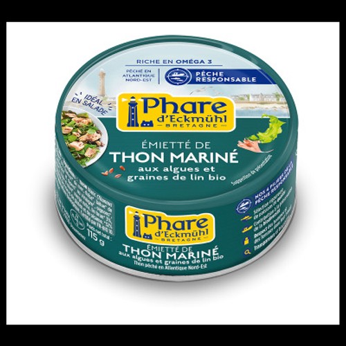 Phare D'Eckmühl Émietté de Thon Mariné aux Algues et Graines de Lin Bio 115g