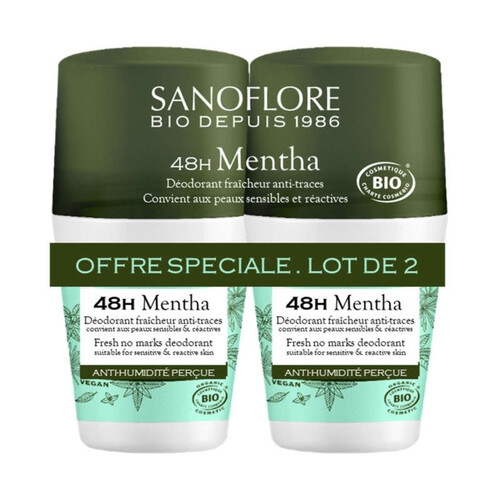 Sanoflore 48H Mentha Déodorant Fraïcheur Anti-Traces Bio Offre Spéciale 2x50ml