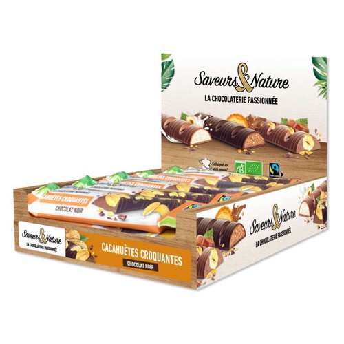 Saveurs & Nature Barre Cacahuètes Croquantes Chocolat Noir 30g