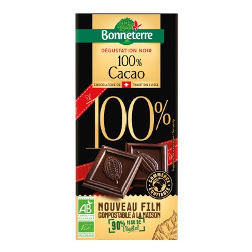 Bonneterre Chocolat Noir Dégustation 100% Cacao 70G Bio