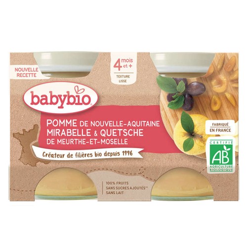 Babybio Purée de mirabelle & pomme 4M le pack de 2x130g