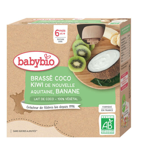 Babybio Dessert Brassé Bio Coco Kiwi d'Aquitaine & Banane Dès 6 mois 4x85g