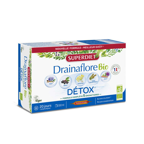 Super Diet Drainaflore Bio Complément Alimentaire Détoxifiant X20 Ampoules