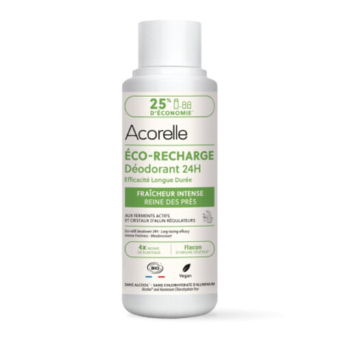 Acorelle Éco-Recharge Déodorant 24h Fraîcheur Intense Parfum Reine des Prés, Bergamote & Lotus 100ml