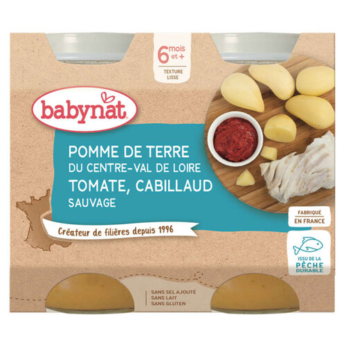 Babynat Babybio Petits Pots Pommes de Terre & Cabillaud Bio 6M 2x200g