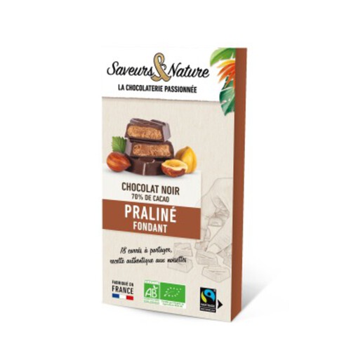 Saveurs & Nature Chocolat Noir 70% Cacao Praliné Fondant Bio 80g