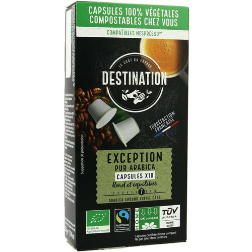 Destination Café Exception Pur Arabica Intensité 7 Capsules Compostables x10