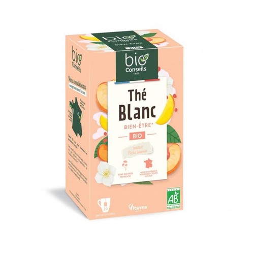 Bio Conseils Thé Blanc Bien-Être Bio saveur Pêche Jasmin *20 Sachets 40g