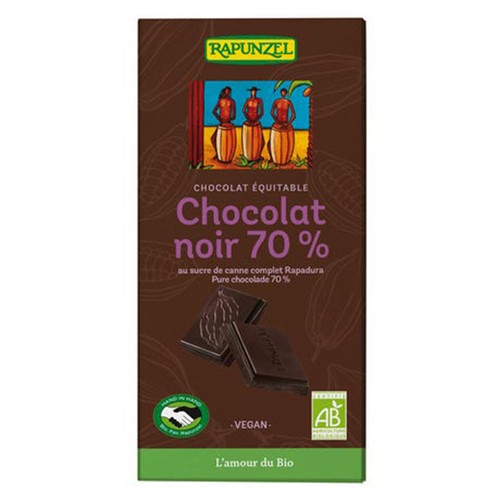 Rapunzel Chocolat Equitable Chocolat Noir 70% au Sucre Canne Complet 80g