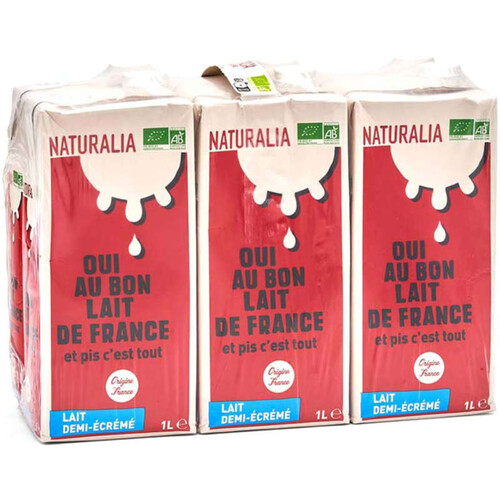 Naturalia Lait Demi-Ecrémé Origine France 6x1L