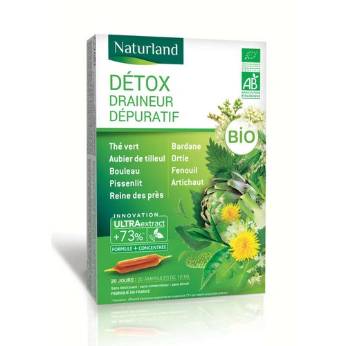 Naturland Détox Draineur Dépuratif Bio 20 Ampoules