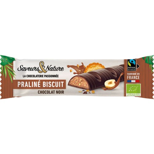 Saveurs & Nature Barre Praliné Biscuit Chocolat Noir 30g
