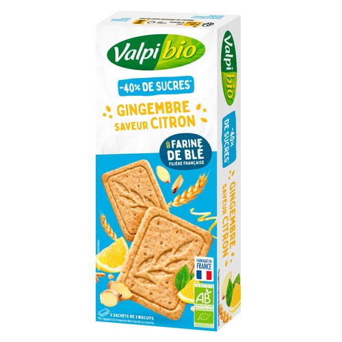 Valpi Bio Biscuits Gingembre saveur Citron -40% de sucres 130g