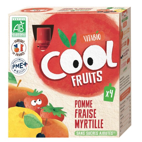Vitabio Cool Fruits Pomme Fraise Myrtille & Acerola Bio 4x90g