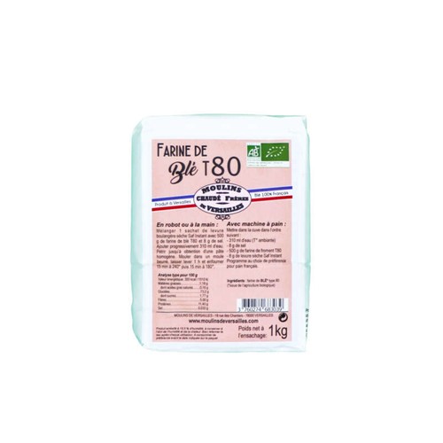 Moulins de Versailles Farine complète de Blé T80 Bio 1kg