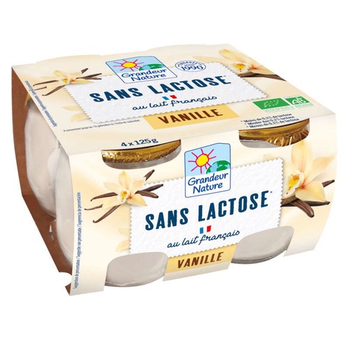 Grandeur Nature Yaourt vanille sans lactose 4x125g