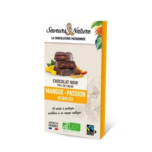 Saveurs & Nature Chocolat Noir 70% Cacao Mangue-Passion Acidulés 80g