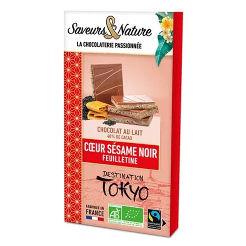 Saveurs & Nature Tablette Chocolat au lait sésame noir Bio 92g