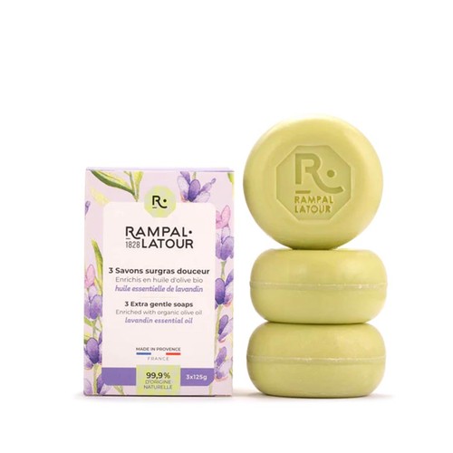 Rampal Latour Savon Surgras Douceur à l'Huile essentielle de Lavendin 3*125g