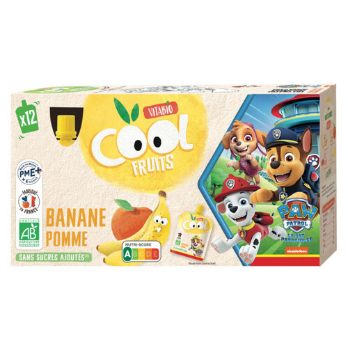 Vitabio Cool Fruit Banane Pommes Acérola Sans Sucres Ajoutés 12x90g