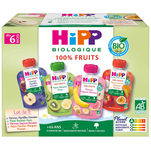 Hipp Biologique Purées De Fruits 4 Variétés, Dès 6 Mois