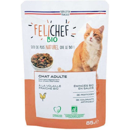 Felichef Bio Emincés en Sauce à la Volaille Fraiche - Chat Adulte Stérilisé 85g