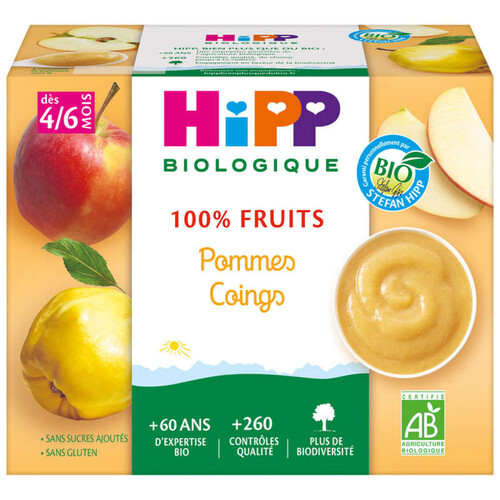 Hipp Coupelles Pomme Coings 4/6M Bio 4x100g