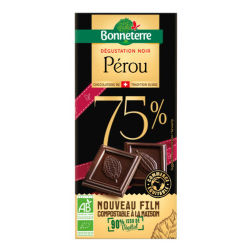Bonneterre Chocolat Noir Dégustation 75% Pérou Bio 100g