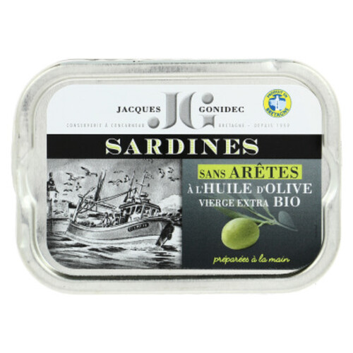 Jacques Gonidec Sardines sans arêtes à l'Huile d'Olive Bio 115g