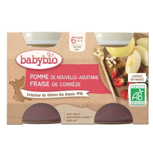 Babybio Petits Pots Pomme Fraise dès 6 Mois 2x130g